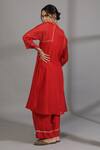 Shop_Pants And Pajamas_Red Chanderi Embroidery Round Neck Yoke Zardosi Kurta _at_Aza_Fashions