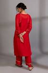 Buy_Pants And Pajamas_Red Chanderi Embroidery Round Neck Yoke Zardosi Kurta _Online_at_Aza_Fashions