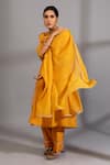 Pants And Pajamas_Yellow Cotton, Silk, Chanderi Embroidery Keyhole Neck Zardozi Kurta Pant Set _at_Aza_Fashions