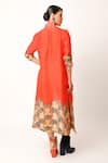 Shop_Jajaabor_Orange Silk Chanderi Print Flower Collared Neck Miniature Long Shirt _at_Aza_Fashions