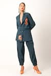 Buy_Jajaabor_Blue Cotton Slub Print Tiger Lapel Collar Pattern Jacket With Jogger Pant _at_Aza_Fashions