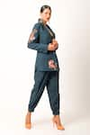 Shop_Jajaabor_Blue Cotton Slub Print Tiger Lapel Collar Pattern Jacket With Jogger Pant _Online_at_Aza_Fashions