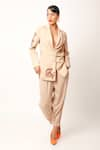 Buy_Jajaabor_Beige Cotton Slub Print Tiger Lapel Collar Jacket With Jogger Pant _at_Aza_Fashions