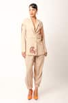 Shop_Jajaabor_Beige Cotton Slub Print Tiger Lapel Collar Jacket With Jogger Pant _Online_at_Aza_Fashions