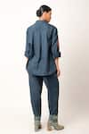 Shop_Jajaabor_Blue Cotton Linen Embroidery Tiger Collared Neck Shirt With Pant _at_Aza_Fashions