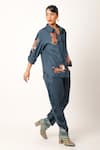 Shop_Jajaabor_Blue Cotton Linen Embroidery Tiger Collared Neck Shirt With Pant _Online_at_Aza_Fashions