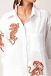 Jajaabor_Ivory Cotton Linen Embroidery Tiger Collared Neck Scattered Shirt With Pant _at_Aza_Fashions