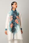 Buy_Jajaabor_Ivory Silk Chanderi Embroidered Fish Motif Collared Shirt And Pant Set _Online_at_Aza_Fashions