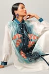 Buy_Jajaabor_Ivory Silk Chanderi Embroidered Fish Motif Collared Shirt And Pant Set 