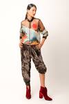 Buy_Jajaabor_Brown Net Embroidered Band Collar Landscape Bomber Jacket And Jogger Set _at_Aza_Fashions