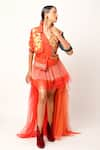 Buy_Jajaabor_Orange Net Asymmetric Tulle Skirt _at_Aza_Fashions