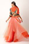 Shop_Jajaabor_Orange Net Asymmetric Tulle Skirt _at_Aza_Fashions