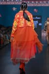 Shop_Jajaabor_Orange Cotton Slub Print Buttercup Wide Collar Bloom Tulle Trench Jacket _at_Aza_Fashions