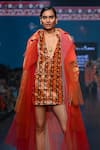 Jajaabor_Orange Cotton Slub Print Buttercup Wide Collar Bloom Tulle Trench Jacket _Online_at_Aza_Fashions