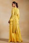 Shop_The House of Exotique_Yellow Habutai Silk Hand Embellished Beads V Neck Kurta Sharara Set  _at_Aza_Fashions