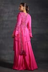 Shop_The House of Exotique_Pink Habutai Silk Hand Embellished Beads V Floral Kurta Sharara Set _at_Aza_Fashions