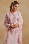 Buy_The House of Exotique_Pink Habutai Silk Embroidery Beads Floral Cut Work Kurta Pant Set  _Online_at_Aza_Fashions