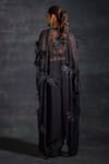 Shop_The House of Exotique_Black Viscose Georgette Embellished Beads Tonal Cape Draped Skirt Set  _at_Aza_Fashions