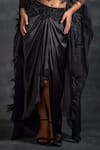 Buy_The House of Exotique_Black Viscose Georgette Embellished Beads Tonal Cape Draped Skirt Set  _Online_at_Aza_Fashions