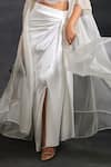 The House of Exotique_Ivory Organza Embellished Beads Sheer Cape Asymmetric Skirt Set  _Online_at_Aza_Fashions