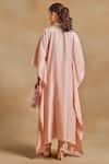 Shop_The House of Exotique_Peach Habutai Silk Embellished Beads Notched Placket Kurta With Pant  _at_Aza_Fashions