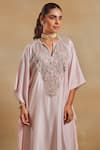 The House of Exotique_Pink Habutai Silk Crystal Embellished Yoke Kaftan _Online_at_Aza_Fashions