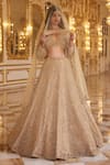 Buy_Seema Gujral_Gold Net Embroidered Pearls Deep V And Beads Work Bridal Lehenga Set  _at_Aza_Fashions