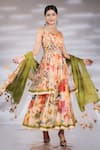 Buy_Jubinav Chadha_Multi Color Anarkali Georgette Printed Floral V-neck Overlap Panel Pant Set_at_Aza_Fashions