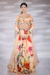 Buy_Jubinav Chadha_Multi Color Lehenga Crepe Printed Floral V-neck Blossom Set _at_Aza_Fashions