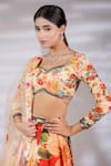 Buy_Jubinav Chadha_Multi Color Lehenga Crepe Printed Floral V-neck Blossom Set _Online_at_Aza_Fashions