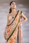 Jubinav Chadha_Multi Color Georgette Printed Floral Sweetheart Pre Draped Saree With Blouse _Online_at_Aza_Fashions