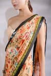 Shop_Jubinav Chadha_Multi Color Georgette Printed Floral Sweetheart Pre Draped Saree With Blouse _Online_at_Aza_Fashions