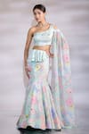 Buy_Jubinav Chadha_Green Lehenga Crepe Printed Floral One Mermaid With Draped Blouse _at_Aza_Fashions