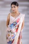 Buy_Jubinav Chadha_Pink Saree Georgette Printed Floral V-neck Garden With Blouse _Online_at_Aza_Fashions