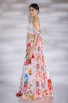 Jubinav Chadha_Pink Lehenga Crepe Printed Floral V-neck Blossom Bud With Blouse _Online_at_Aza_Fashions