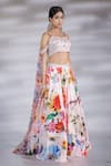 Buy_Jubinav Chadha_Pink Lehenga Crepe Printed Floral V-neck Blossom Bud With Blouse _Online_at_Aza_Fashions