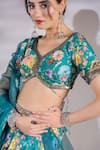 Buy_Jubinav Chadha_Green Lehenga And Blouse Crepe Printed Floral V-neck Bagh Set _Online_at_Aza_Fashions