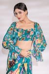 Jubinav Chadha_Green Georgette Printed And Fauna Ruffle Pre Draped Saree With Blouse _Online_at_Aza_Fashions