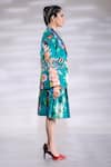 Jubinav Chadha_Green Blazer And Skirt Crepe Printed Floral Jacket Lapel Collar Set_Online_at_Aza_Fashions