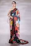 Buy_Jubinav Chadha_Black Saree Georgette Printed Floral Sweetheart Garden Blossom Set _at_Aza_Fashions