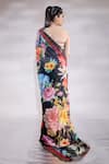 Shop_Jubinav Chadha_Black Saree Georgette Printed Floral Sweetheart Garden Blossom Set _at_Aza_Fashions