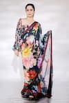 Buy_Jubinav Chadha_Black Georgette Printed Floral Sweetheart Blossom Garden Saree Set _at_Aza_Fashions