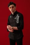 Shop_Amrit Dawani_Black Cotton Hand Paint Wolf Moon Embellished Shirt _Online_at_Aza_Fashions