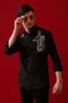 Amrit Dawani_Black Cotton Hand Paint Wolf Moon Embellished Shirt _at_Aza_Fashions