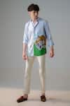 Buy_Amrit Dawani_Blue Cotton Embroidery Roaring Lion Hand Paint Shirt _at_Aza_Fashions