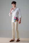 Buy_Amrit Dawani_White Cotton Flamingo Wonderland Hand Paint Shirt _at_Aza_Fashions