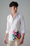 Buy_Amrit Dawani_White Cotton Flamingo Wonderland Hand Paint Shirt _Online_at_Aza_Fashions