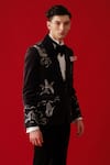 Shop_Amrit Dawani_Brown Tuxedo Velvet Embroidery Seagull Land Set _Online_at_Aza_Fashions