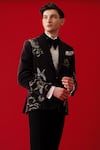 Amrit Dawani_Brown Tuxedo Velvet Embroidery Seagull Land Set _at_Aza_Fashions