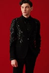 Amrit Dawani_Black Tuxedo Embroidery Metallic Bloom Encrusted Set _at_Aza_Fashions